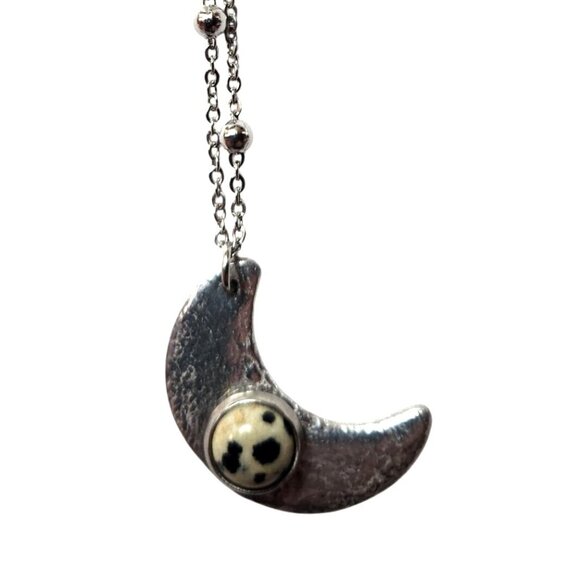 Celestial necklace Silver tone crescent Moon Natural Stone Accent By Lek - Picture 2 of 6